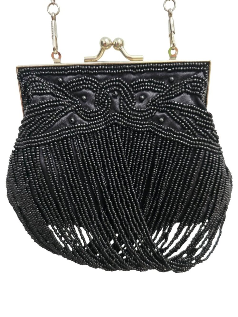 Vintage Bijoux Terner Kiss Lock Beaded Black Evening Clutch Purse Chain 5"W - Picture 1 of 13